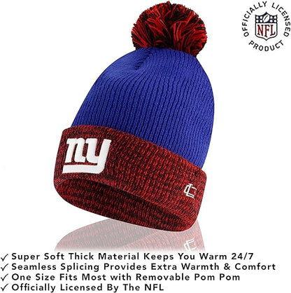 Ultra Game NFL Official Youth Super Soft Two Tone Winter Beanie Knit Hat with Extra Warm Touch Screen Gloves, New York Giants, Team Color, One Size|New York Giants