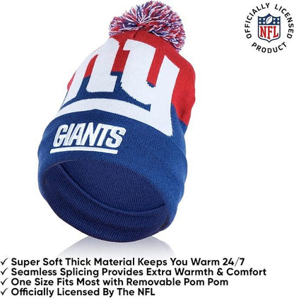 Ultra Game NFL Official Adults Unisex Super Soft Winter Beanie Knit Hat With Extra Warm Touch Screen Gloves, New York Giants, Team Color 2, 1SIZE|New York Giants