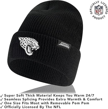 Ultra Game NFL Official Adults Super Soft Marled Winter Beanie Knit Hat with Extra Warm Touch Screen Gloves, Jacksonville Jaguars, Black, One Size|Jacksonville Jaguars