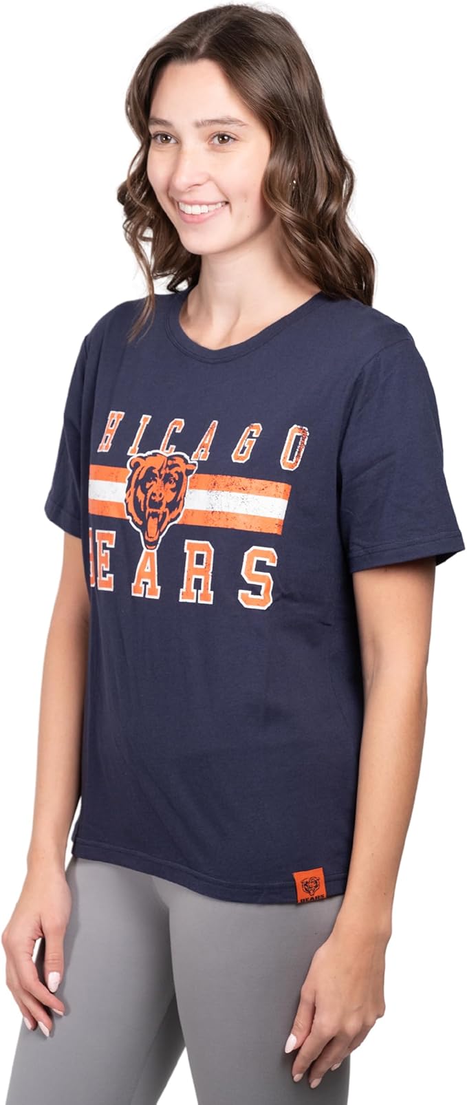 Ultra Game NFL Official Women's Distressed Graphics Super Soft Crew Neck T-Shirt, Chicago Bears, Team Color|Chicago Bears