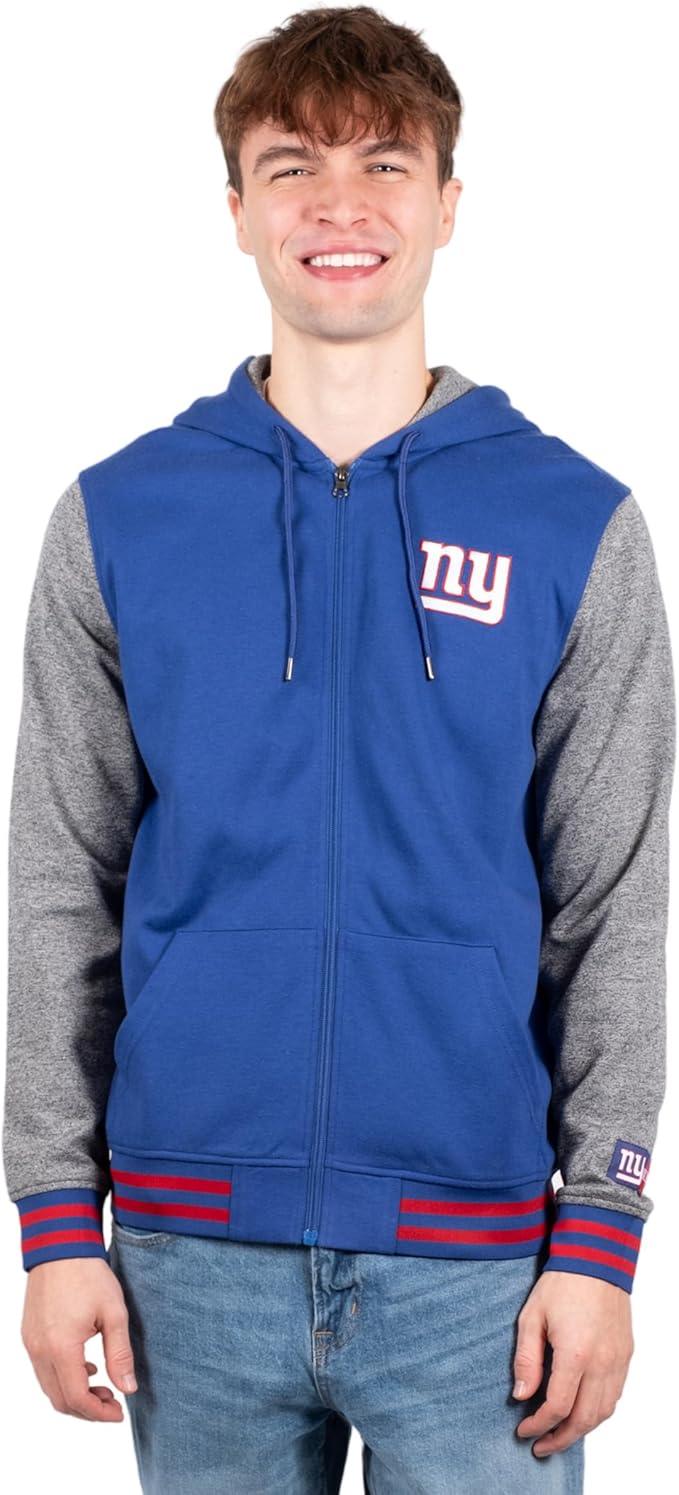 Ultra Game NFL Official Adults Ultimate Full Zip Varsity Hoodie Sweatshirt Jacket - Unisex, New York Giants, Team Color|New York Giants