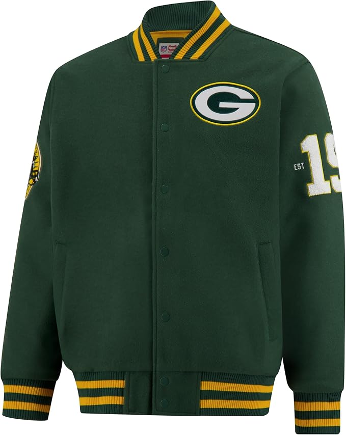 NFL Official Adults Classic Varsity Coaches Jacket Coat - Unisex|Green Bay Packers