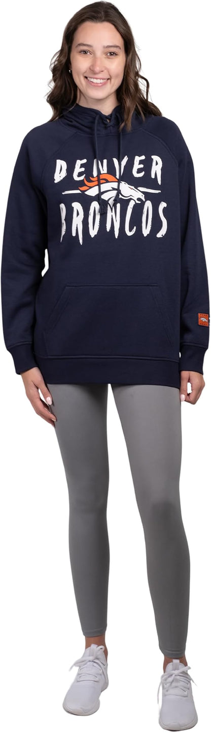 Ultra Game NFL Women's Official Super Soft Tie Neck Pullover Hoodie Sweatshirt, Denver Broncos, Team Color|Denver Broncos