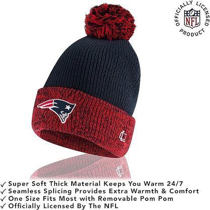 Ultra Game NFL Official Youth Super Soft Two Tone Winter Beanie Knit Hat with Extra Warm Touch Screen Gloves, New England Patriots, Team Color, One Size|New England Patriots