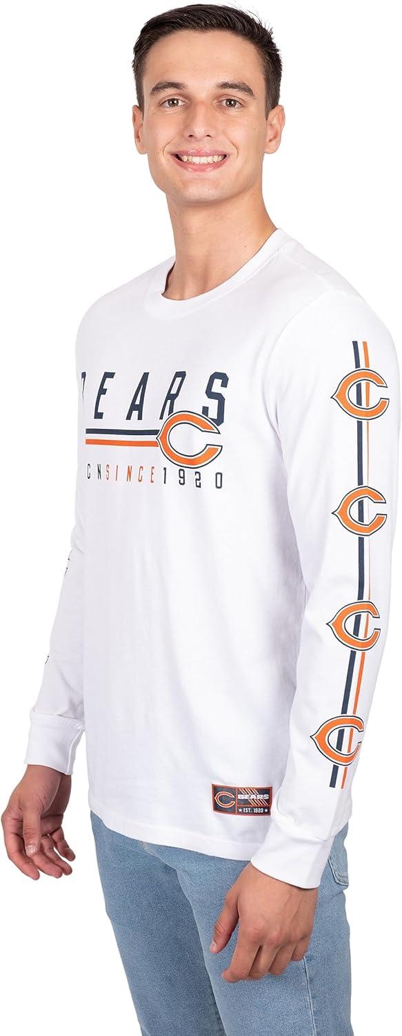 Ultra Game NFL Official Adults Super Soft Supreme Long Sleeve T-Shirt - Unisex, Chicago Bears, White|Chicago Bears