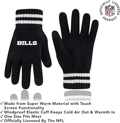 NFL Official Adults Super Soft Cable Knit Winter Beanie Knit Hat with Extra Warm Touch Screen Gloves|Buffalo Bills