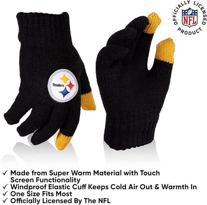 Ultra Game NFL Official Youth Super Soft Winter Beanie Knit Hat With Extra Warm Touch Screen Gloves, Pittsburgh Steelers, Team Color 2, 1SIZE|Pittsburgh Steelers