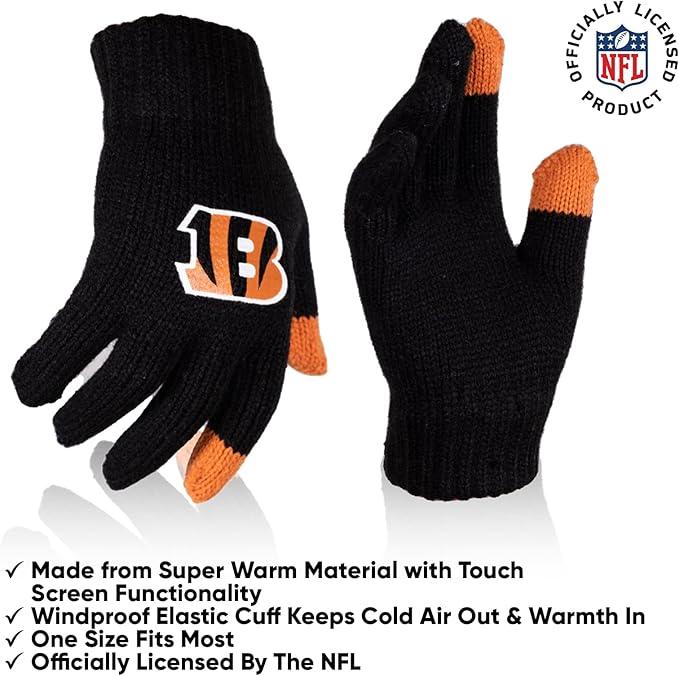 NFL Official Youth Super Soft Winter Beanie Knit Hat With Extra Warm Touch Screen Gloves|Cincinnati Bengals