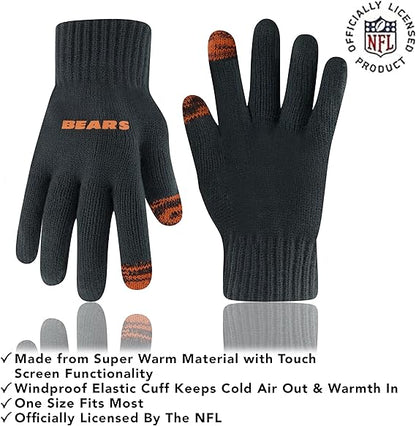 Ultra Game NFL Official Youth Super Soft Two Tone Winter Beanie Knit Hat with Extra Warm Touch Screen Gloves, Chicago Bears, Team Color, One Size|Chicago Bears