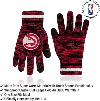 Ultra Game NBA Official Men's Super Soft Winter Beanie Knit Hat with Extra Warm Touch Screen Gloves, Atlanta Hawks, Team Color|Atlanta Hawks