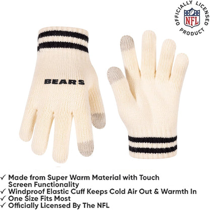 Ultra Game NFL Official Adults Super Soft Cable Knit Winter Beanie Knit Hat with Extra Warm Touch Screen Gloves, Chicago Bears, One Size|Chicago Bears