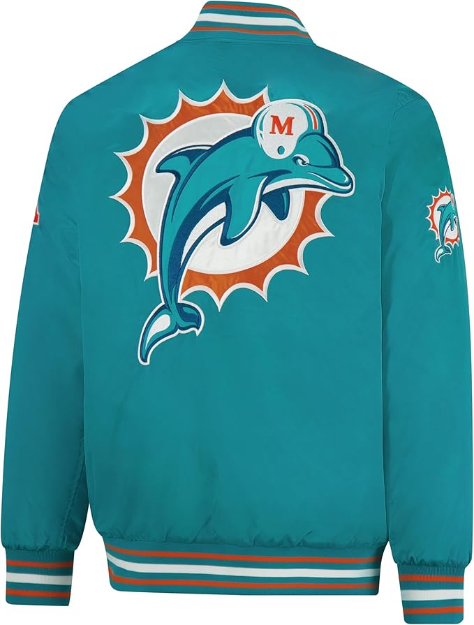 Ultra Game NFL Official Adults Supreme Satin Heritage Jacket, Miami Dolphins, Supreme Satin|Miami Dolphins