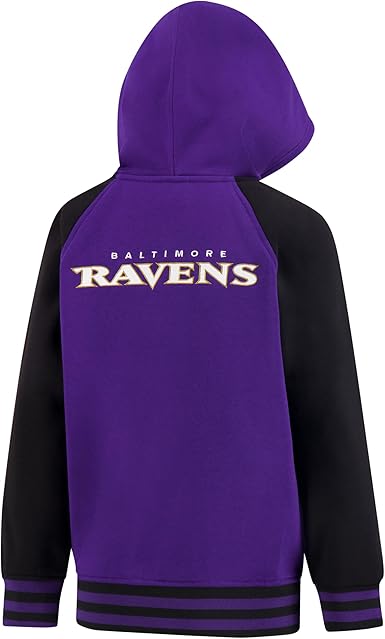 Ultra Game NFL Official Boy's Super Soft Full Zip Varsity Hoodie Sweatshirt, Baltimore Ravens, Team Color 2024|Baltimore Ravens