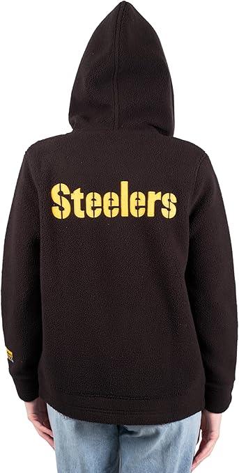 Ultra Game NFL Official Women's Full Zip Soft Sherpa Hoodie Sweatshirt Jacket, Pittsburgh Steelers, Team Color|Pittsburgh Steelers