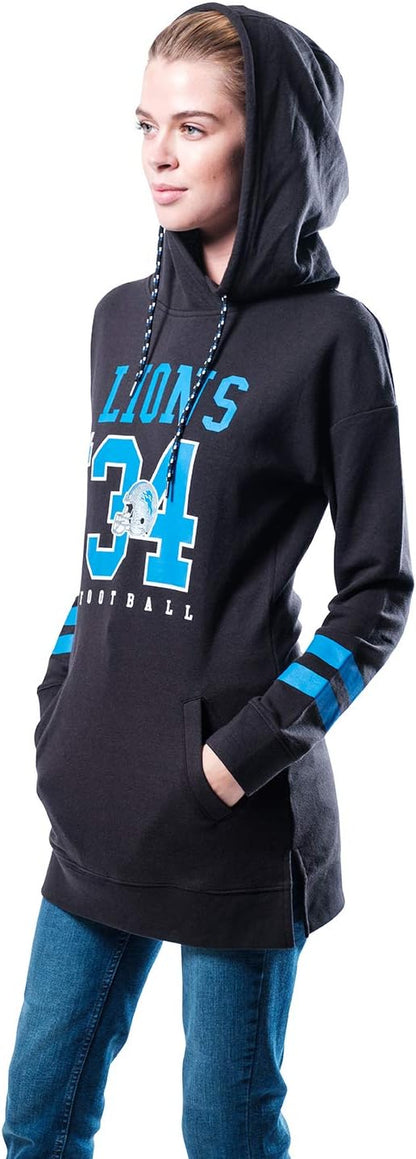 NFL Detroit Lions Womens Soft French Terry Tunic Hoodie Pullover Sweatshirt|Detroit Lions