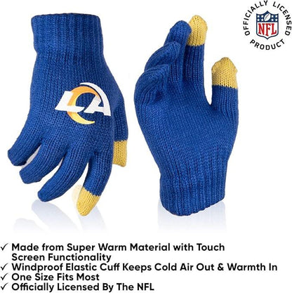 Ultra Game NFL Official Youth Super Soft Winter Beanie Knit Hat With Extra Warm Touch Screen Gloves, Los Angeles Rams, Team Color 2, 1SIZE|Los Angeles Rams