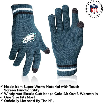 Ultra Game NFL Official Adults Unisex Super Soft Winter Beanie Knit Hat With Extra Warm Touch Screen Gloves, Philadelphia Eagles, Team Color 2, 1SIZE|Philadelphia Eagles