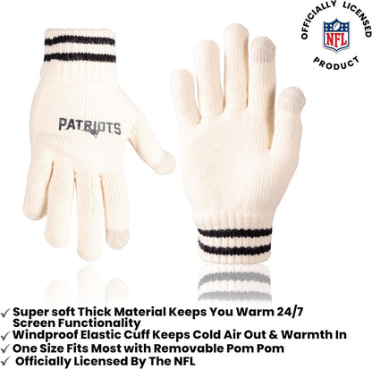 Ultra Game NFL Official Adults Super Soft Cable Knit Winter Beanie Knit Hat with Extra Warm Touch Screen Gloves, New England Patriots, One Size|New England Patriots