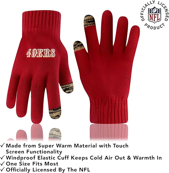 NFL Official Youth Super Soft Two Tone Winter Beanie Knit Hat with Extra Warm Touch Screen Gloves|San Francisco 49ers