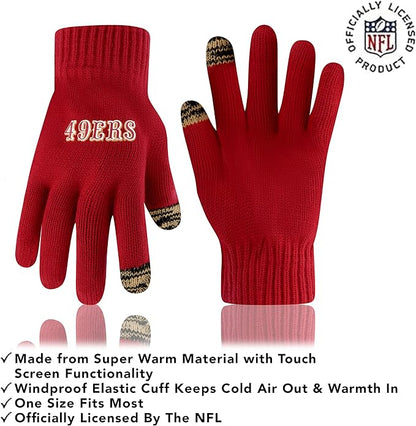 NFL Official Youth Super Soft Two Tone Winter Beanie Knit Hat with Extra Warm Touch Screen Gloves|San Francisco 49ers