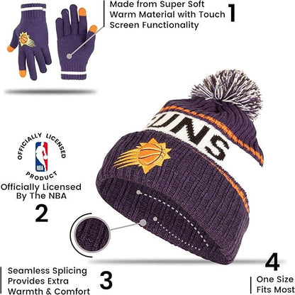 Ultra Game NBA Official Men’s Super Soft Winter Beanie Knit Hat With Extra Warm Touch Screen Gloves - Unisex, Phoenix Suns, Team Color, 1SIZE|Phoenix Suns