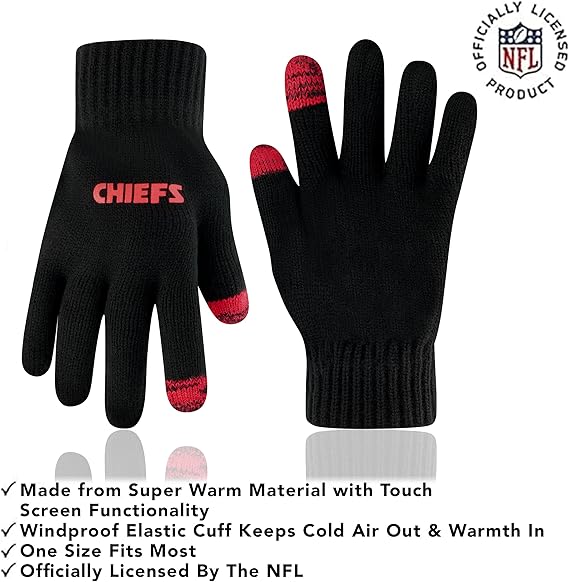 NFL Official Youth Super Soft Two Tone Winter Beanie Knit Hat with Extra Warm Touch Screen Gloves|Kansas City Chiefs