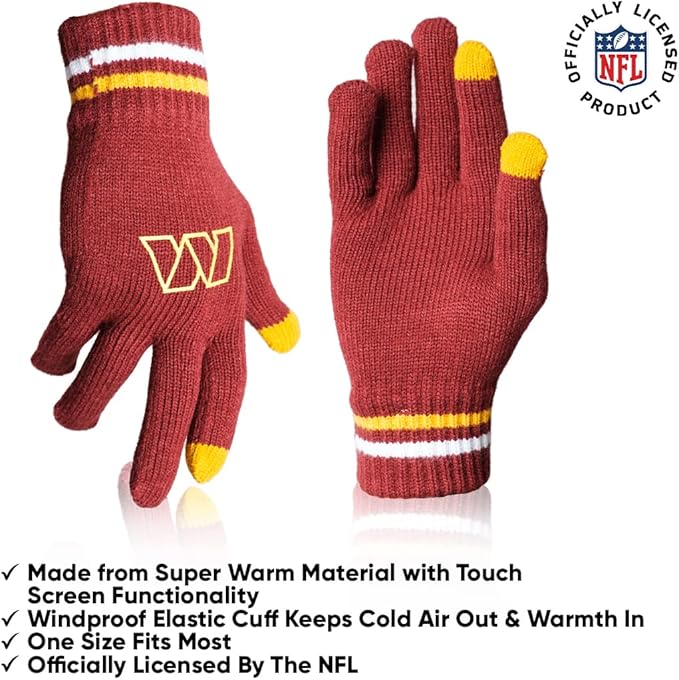 Ultra Game NFL Official Adults Unisex Super Soft Winter Beanie Knit Hat With Extra Warm Touch Screen Gloves, Washington Commanders, Team Color, 1SIZE|Washington Commanders