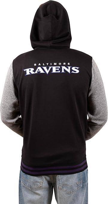 Ultra Game NFL Official Adults Ultimate Full Zip Varsity Hoodie Sweatshirt Jacket - Unisex, Baltimore Ravens, Team Color|Baltimore Ravens