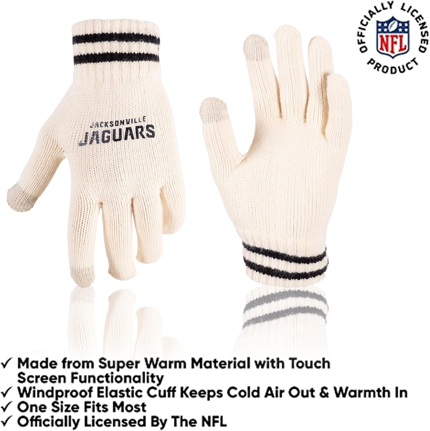 Ultra Game NFL Official Adults Super Soft Cable Knit Winter Beanie Knit Hat with Extra Warm Touch Screen Gloves, Jacksonville Jaguars, One Size|Jacksonville Jaguars