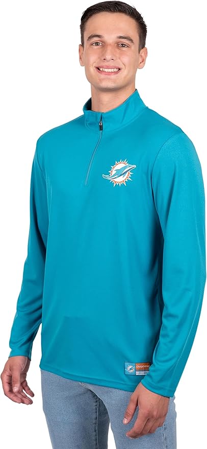 NFL Official Adults Super Soft Quarter Zip Long Sleeve T-Shirt - Unisex|Miami Dolphins