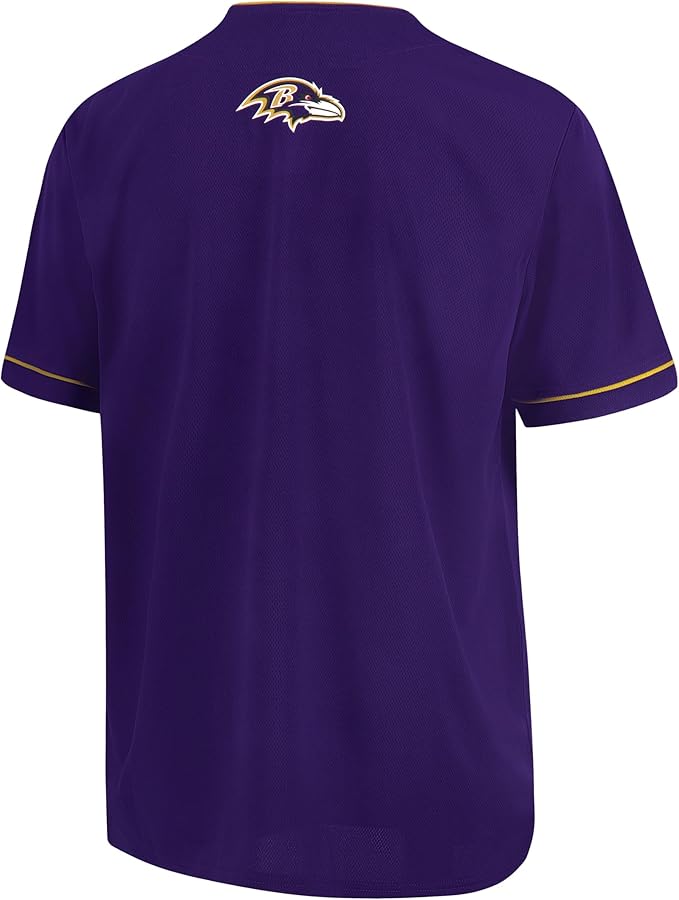 Ultra Game NFL Official Adults Game Day Button Down Baseball Mesh Jersey Shirt - Unisex, Baltimore Ravens, Team Color|Baltimore Ravens