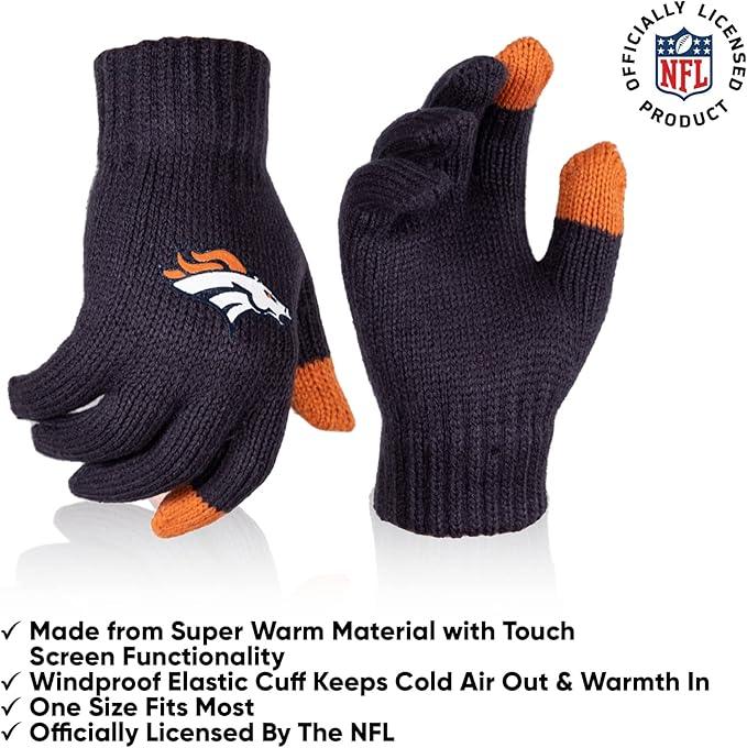 Ultra Game NFL Official Youth Super Soft Winter Beanie Knit Hat With Extra Warm Touch Screen Gloves, Denver Broncos, Team Color 2, 1SIZE|Denver Broncos