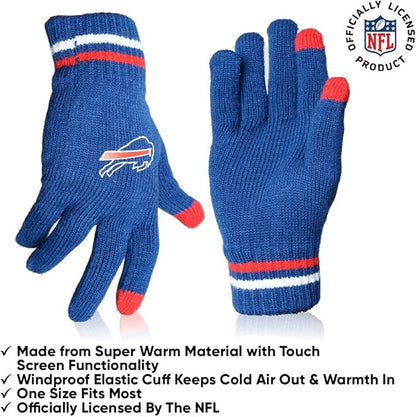 NFL Official Adults Unisex Super Soft Winter Beanie Knit Hat With Extra Warm Touch Screen Gloves|Buffalo Bills