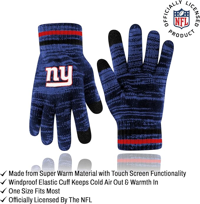 Ultra Game NFL New York Giants Youth Super Soft Marled Winter Beanie Knit Hat with Extra Warm Touch Screen Gloves|New York Giants