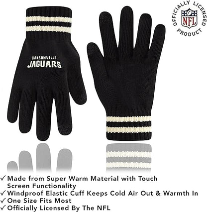 Ultra Game NFL Official Adults Super Soft Cable Knit Winter Beanie Knit Hat with Extra Warm Touch Screen Gloves, Jacksonville Jaguars, One Size|Jacksonville Jaguars