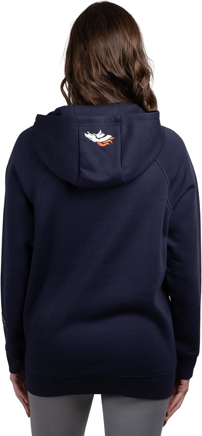 Ultra Game NFL Women's Official Super Soft Tie Neck Pullover Hoodie Sweatshirt, Denver Broncos, Team Color|Denver Broncos