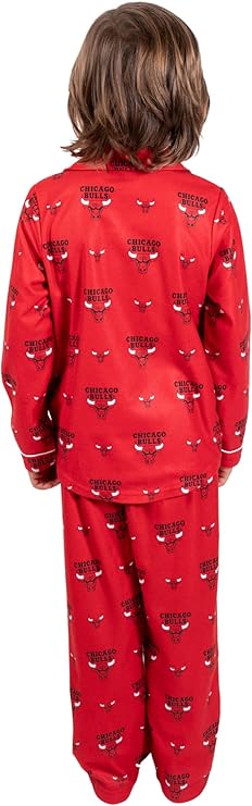 Ultra Game NBA Official Youth 2-Piece Super Soft Button Down Pajamas Set, Chicago Bulls, Boys Sizes|Chicago Bulls