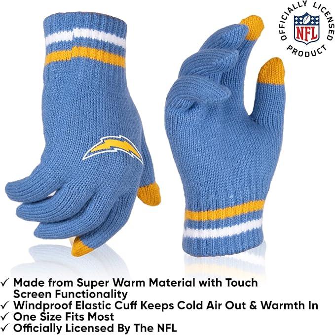 Ultra Game NFL Official Youth Super Soft Winter Beanie Knit Hat With Extra Warm Touch Screen Gloves, Los Angeles Chargers, Team Color 1, 1SIZE|Los Angeles Chargers