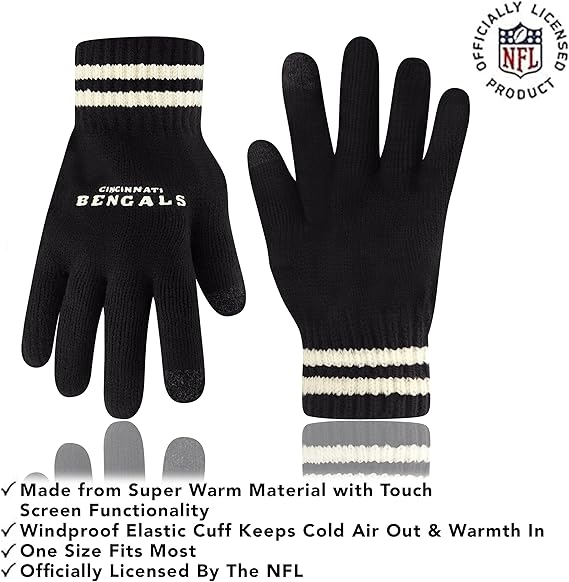 NFL Official Adults Super Soft Cable Knit Winter Beanie Knit Hat with Extra Warm Touch Screen Gloves|Cincinnati Bengals