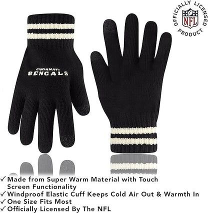 NFL Official Adults Super Soft Cable Knit Winter Beanie Knit Hat with Extra Warm Touch Screen Gloves|Cincinnati Bengals