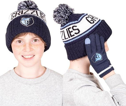 Ultra Game NBA Official Boys Girls Super Soft Winter Beanie Knit Hat With Extra Warm Touch Screen Gloves, Memphis Grizzlies, Team Color, 1SIZE|Memphis Grizzlies