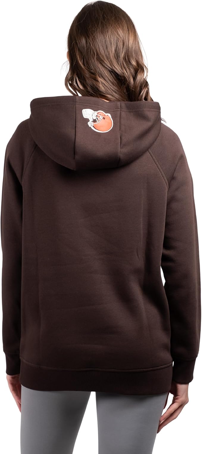 Ultra Game NFL Women's Official Super Soft Tie Neck Pullover Hoodie Sweatshirt, Cleveland Browns, Team Color|Cleveland Browns