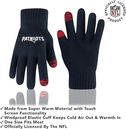 Ultra Game NFL Official Adults Super Soft Two Tone Winter Beanie Knit Hat with Extra Warm Touch Screen Gloves, New England Patriots, Team Color, One Size|New England Patriots