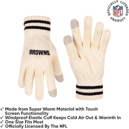 Ultra Game NFL Official Adults Super Soft Cable Knit Winter Beanie Knit Hat with Extra Warm Touch Screen Gloves, Cleveland Browns, One Size|Cleveland Browns