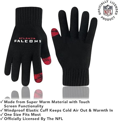 Ultra Game NFL Official Adults Super Soft Two Tone Winter Beanie Knit Hat with Extra Warm Touch Screen Gloves, Atlanta Falcons, Team Color, One Size|Atlanta Falcons