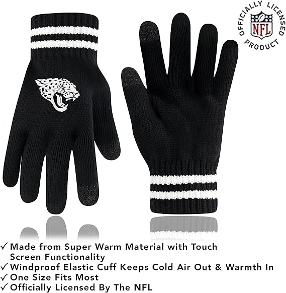 Ultra Game NFL Official Adults Super Soft Marled Winter Beanie Knit Hat with Extra Warm Touch Screen Gloves, Jacksonville Jaguars, Black, One Size|Jacksonville Jaguars