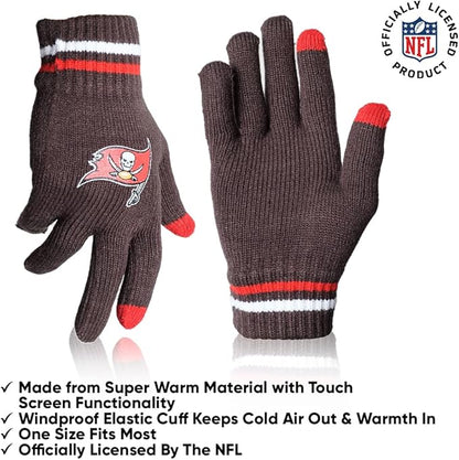 Ultra Game NFL Official Adults Unisex Super Soft Winter Beanie Knit Hat With Extra Warm Touch Screen Gloves, Tampa Bay Buccaneers, Team Color, 1SIZE|Tampa Bay Buccaneers