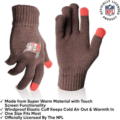 Ultra Game NFL Official Adults Unisex Super Soft Winter Beanie Knit Hat With Extra Warm Touch Screen Gloves, Tampa Bay Buccaneers, Team Color, 1SIZE|Tampa Bay Buccaneers