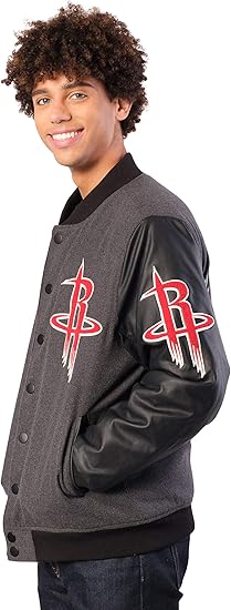 Ultra Game NBA Official Men’s Game Time Varsity Jacket - Unisex, Houston Rockets, Team Color|Houston Rockets