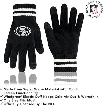 Ultra Game NFL Official Adults Super Soft Marled Winter Beanie Knit Hat with Extra Warm Touch Screen Gloves, San Francisco 49ers, Black, One Size|San Francisco 49ers